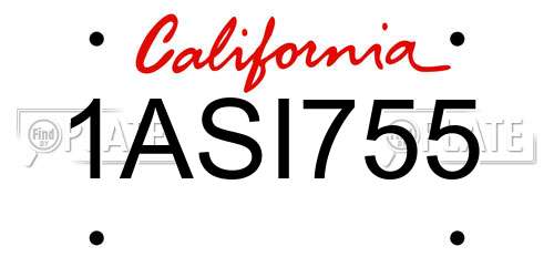 1ASI755 California License Plate