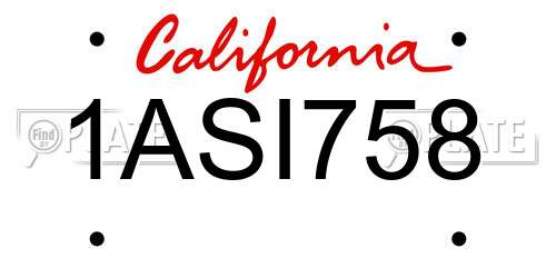 1ASI758 California License Plate