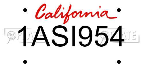 1ASI954 California License Plate