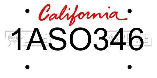 1ASO346 California License Plate