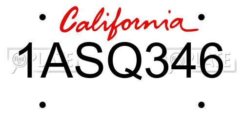 1ASQ346 California License Plate