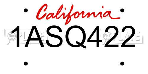 1ASQ422 California License Plate