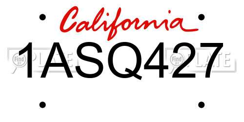 1ASQ427 California License Plate