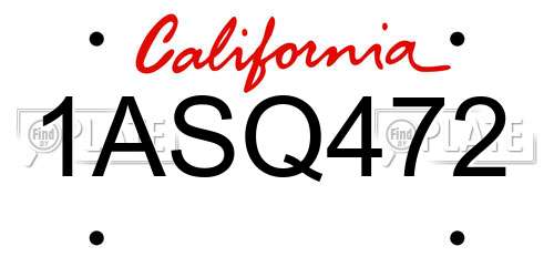 1ASQ472 California License Plate