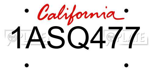 1ASQ477 California License Plate