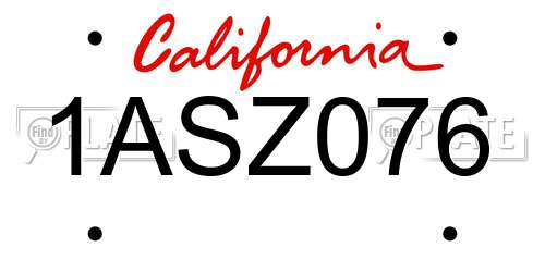 1ASZ076 California License Plate