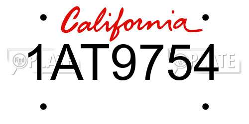 1AT9754 California License Plate