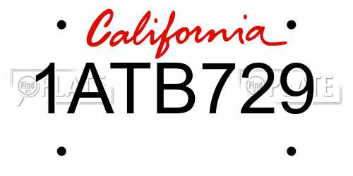 1ATB729 California License Plate
