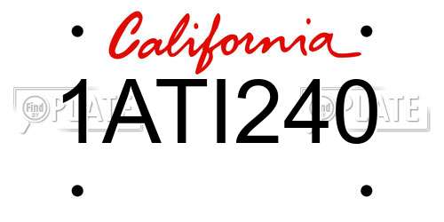 1ATI240 California License Plate