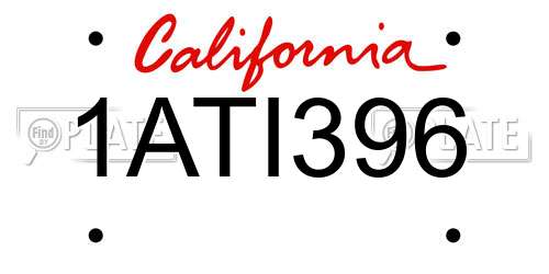 1ATI396 California License Plate