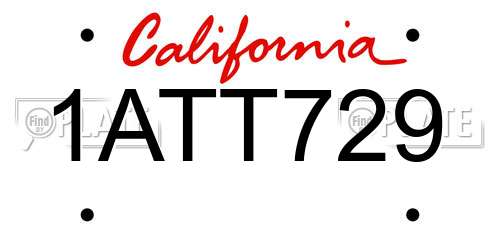 1ATT729 California License Plate