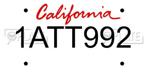 1ATT992 California License Plate