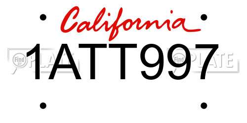 1ATT997 California License Plate