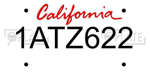 1ATZ622 California License Plate