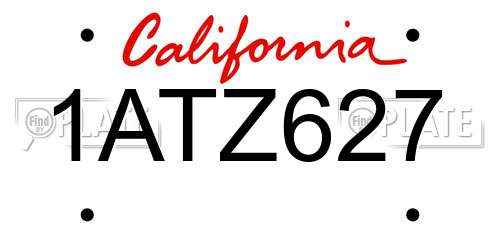 1ATZ627 California License Plate
