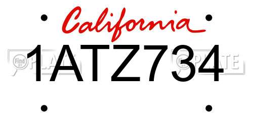 1ATZ734 California License Plate
