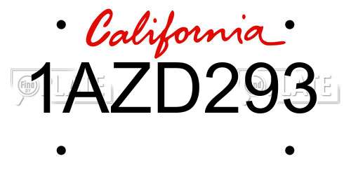 1AZD293 California License Plate
