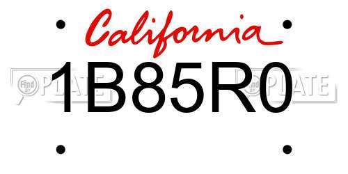 1B85R0 California License Plate