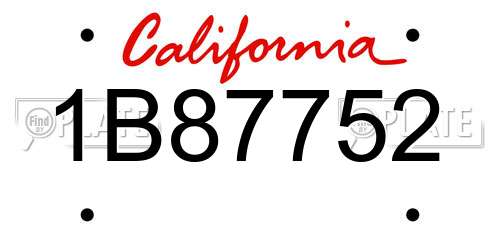 1B87752 California License Plate