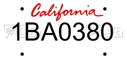 1BA0380 California License Plate