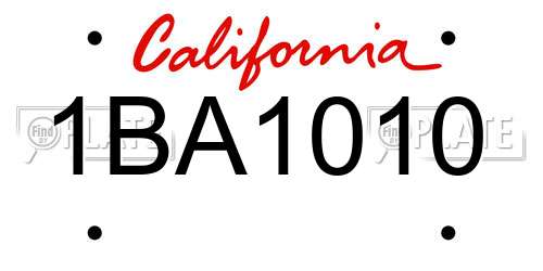 1BA1010 California License Plate