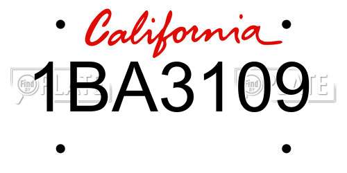 1BA3109 California License Plate