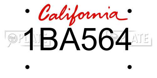 1BA564 California License Plate