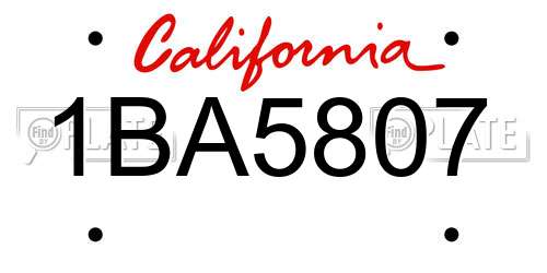 1BA5807 California License Plate