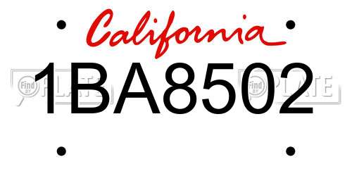 1BA8502 California License Plate