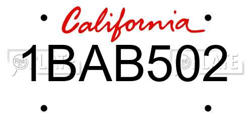 1BAB502 California License Plate