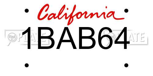 1BAB64 California License Plate