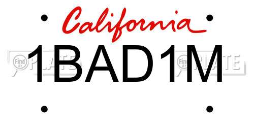 1BAD1M California License Plate