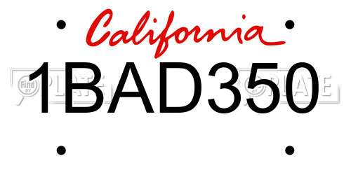 1BAD350 California License Plate