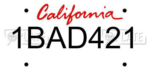 1BAD421 California License Plate