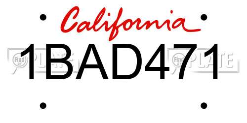 1BAD471 California License Plate