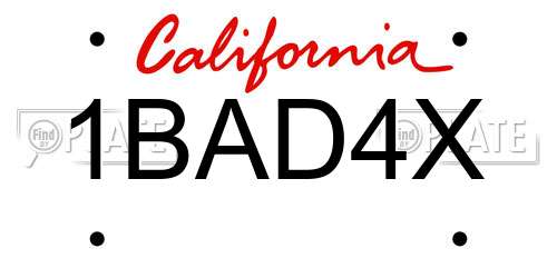 1BAD4X California License Plate