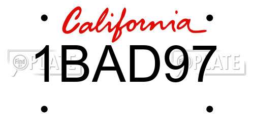 1BAD97 California License Plate