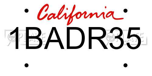 1BADR35 California License Plate