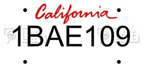 1BAE109 California License Plate