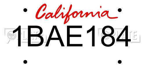 1BAE184 California License Plate