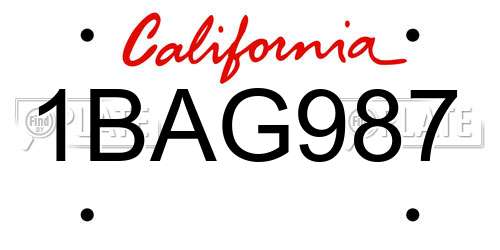 1BAG987 California License Plate