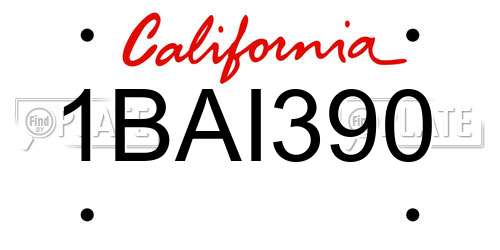 1BAI390 California License Plate