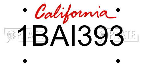 1BAI393 California License Plate