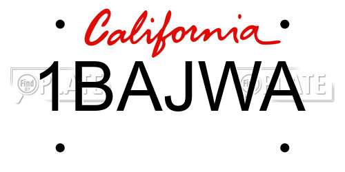 1BAJWA California License Plate