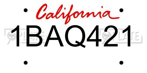 1BAQ421 California License Plate