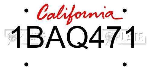 1BAQ471 California License Plate