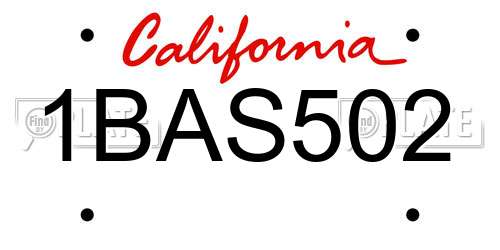 1BAS502 California License Plate