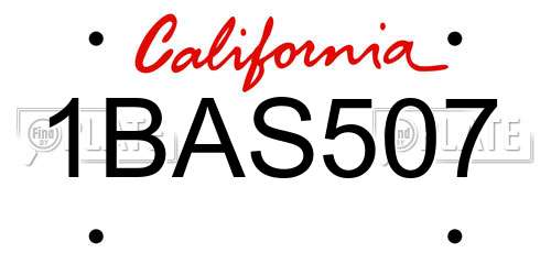 1BAS507 California License Plate