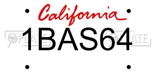 1BAS64 California License Plate