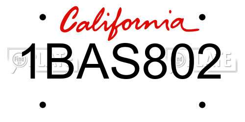 1BAS802 California License Plate